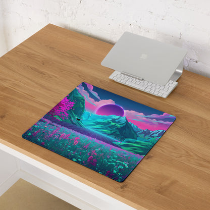 Vaporwave Neon Mountain Mouse Pad - Vaporwave Scene Neon Purple Desk Futurism Dreamy Neon Cyberpunk Desk Mat Digital