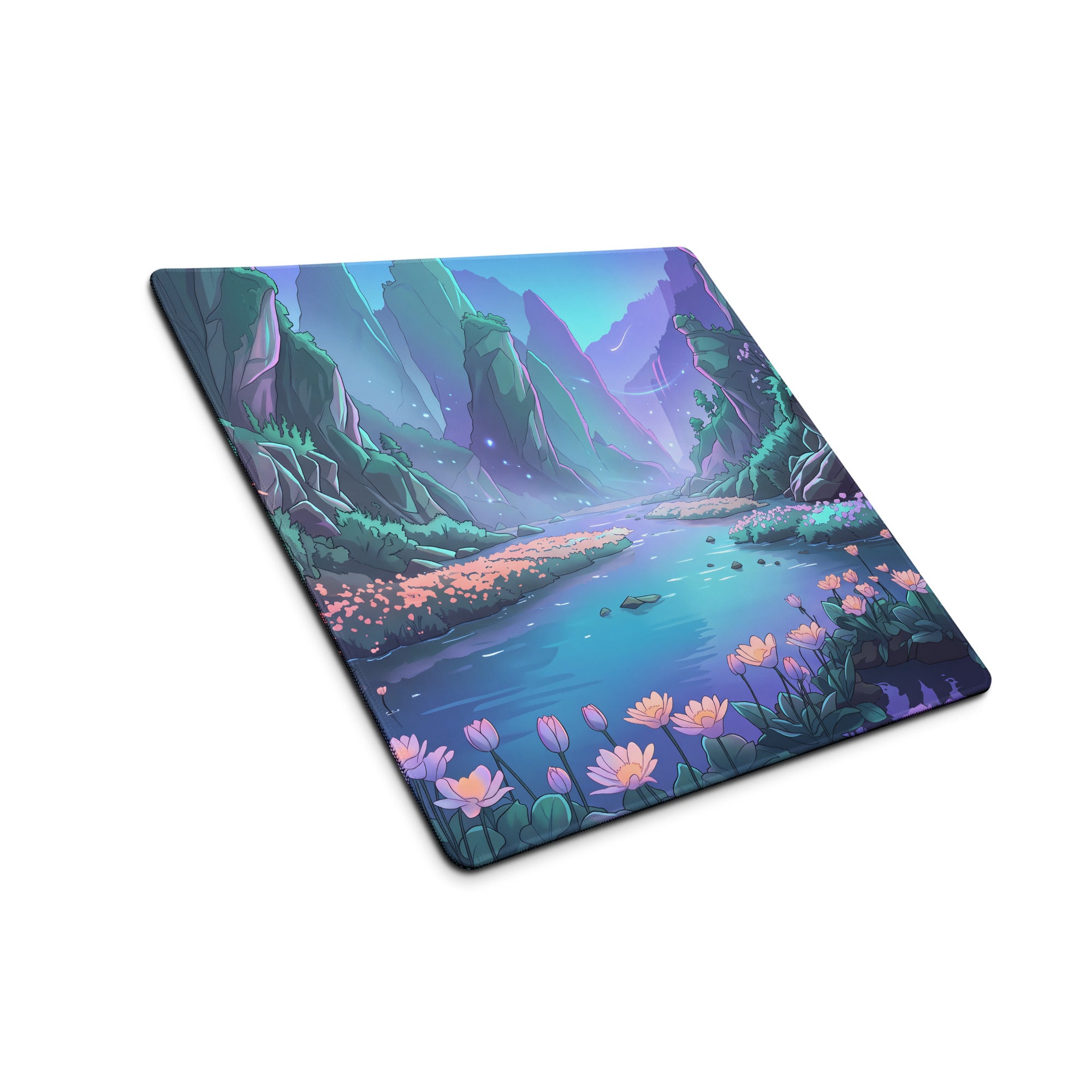 Vaporwave Oasis Gaming Mouse Pad - Fantasy Landscape Purple Teal Desk Vaporwave Dreamy Mood Vaporwave Aesthetic Digital