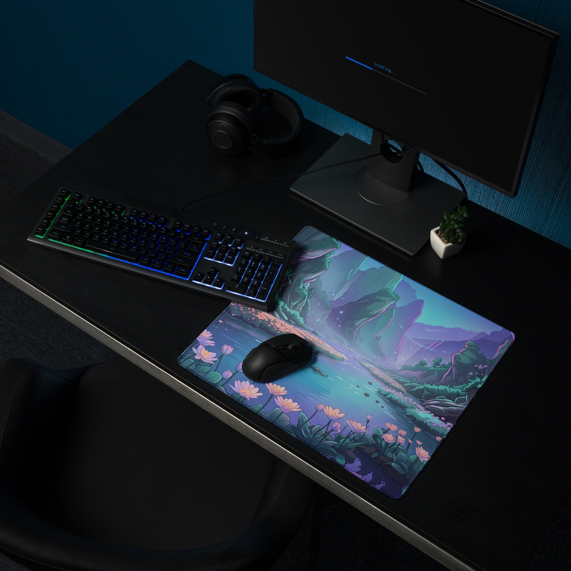 Vaporwave Oasis Gaming Mouse Pad - Fantasy Landscape Purple Teal Desk Vaporwave Dreamy Mood Vaporwave Aesthetic Digital