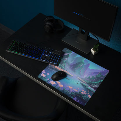 Vaporwave Oasis Gaming Mouse Pad - Fantasy Landscape Purple Teal Desk Vaporwave Dreamy Mood Vaporwave Aesthetic Digital