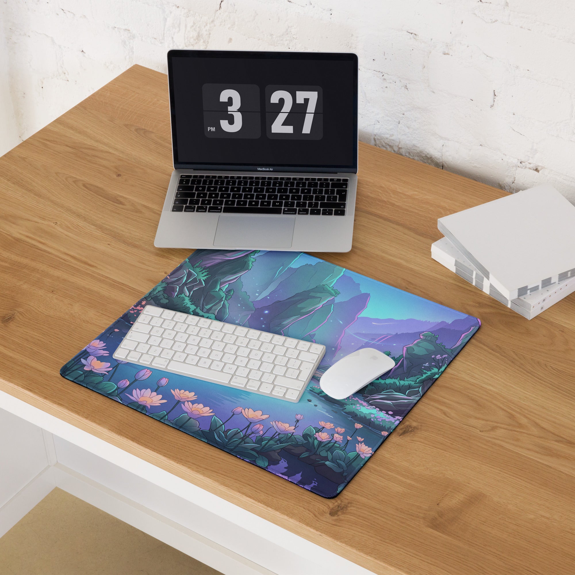 Vaporwave Oasis Gaming Mouse Pad - Fantasy Landscape Purple Teal Desk Vaporwave Dreamy Mood Vaporwave Aesthetic Digital