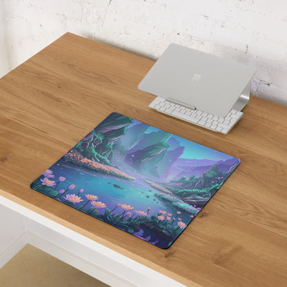 Vaporwave Oasis Gaming Mouse Pad - Fantasy Landscape Purple Teal Desk Vaporwave Dreamy Mood Vaporwave Aesthetic Digital