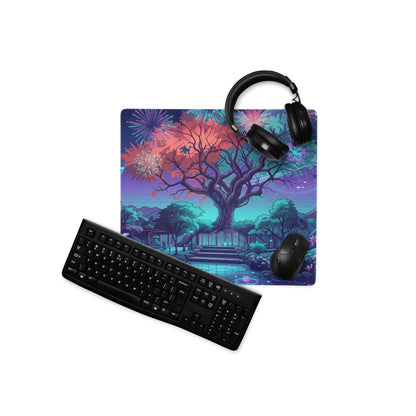 Vaporwave Night Garden Desk Pad - Mouse Pad Purple Pink Gaming Vaporwave Dreamy Neon Synthwave Desk Mat Digital Art