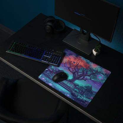 Vaporwave Night Garden Desk Pad - Mouse Pad Purple Pink Gaming Vaporwave Dreamy Neon Synthwave Desk Mat Digital Art