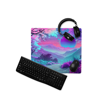Vaporwave Neon Sunset Mouse Pad - Neon Pink Purple Blue For Gaming Desk - Dreamy Mood Vaporwave Decor Digital Art