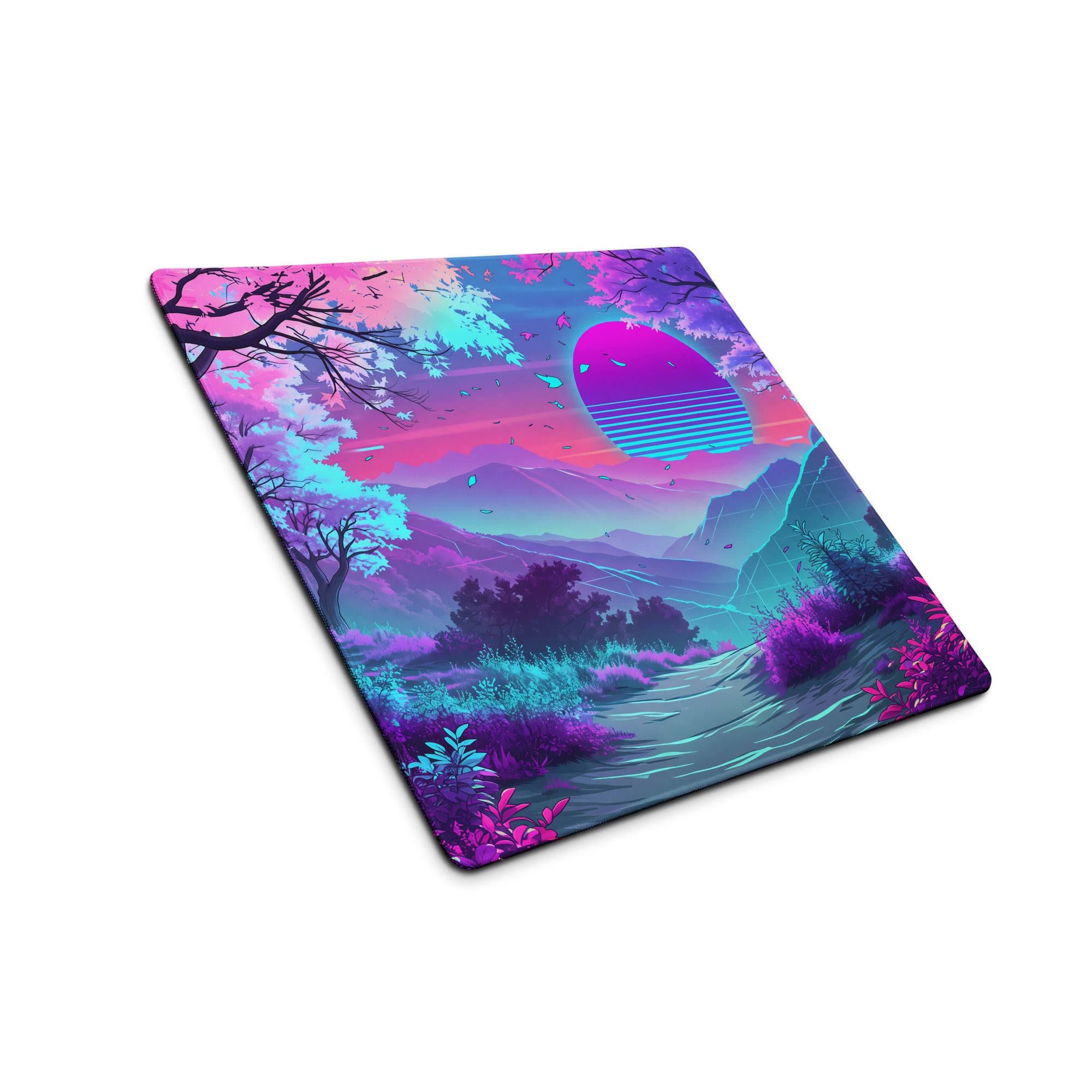 Vaporwave Neon Sunset Mouse Pad - Neon Pink Purple Blue For Gaming Desk - Dreamy Mood Vaporwave Decor Digital Art