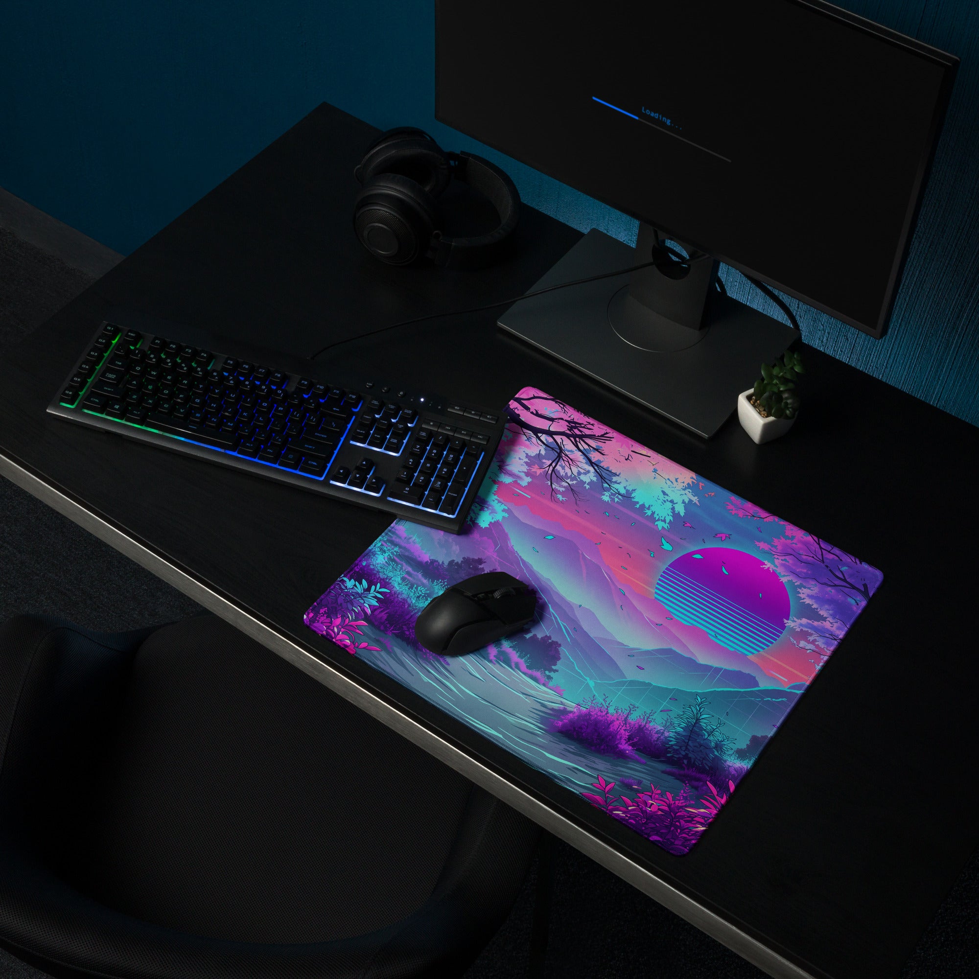 Vaporwave Neon Sunset Mouse Pad - Neon Pink Purple Blue For Gaming Desk - Dreamy Mood Vaporwave Decor Digital Art