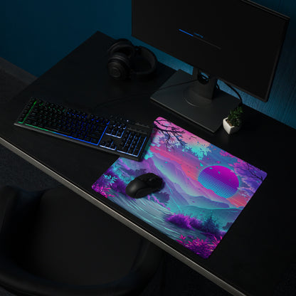Vaporwave Neon Sunset Mouse Pad - Neon Pink Purple Blue For Gaming Desk - Dreamy Mood Vaporwave Decor Digital Art