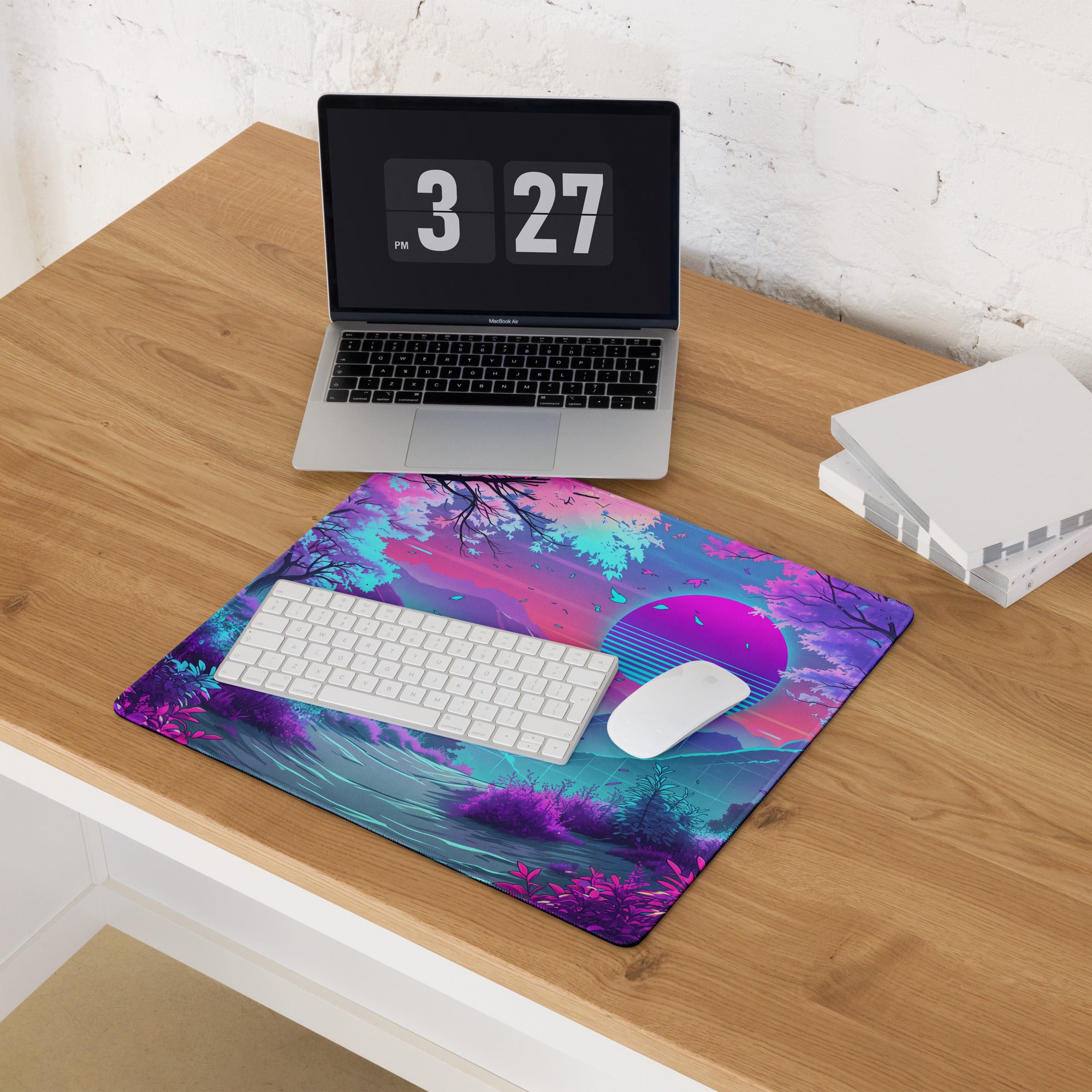 Vaporwave Neon Sunset Mouse Pad - Neon Pink Purple Blue For Gaming Desk - Dreamy Mood Vaporwave Decor Digital Art