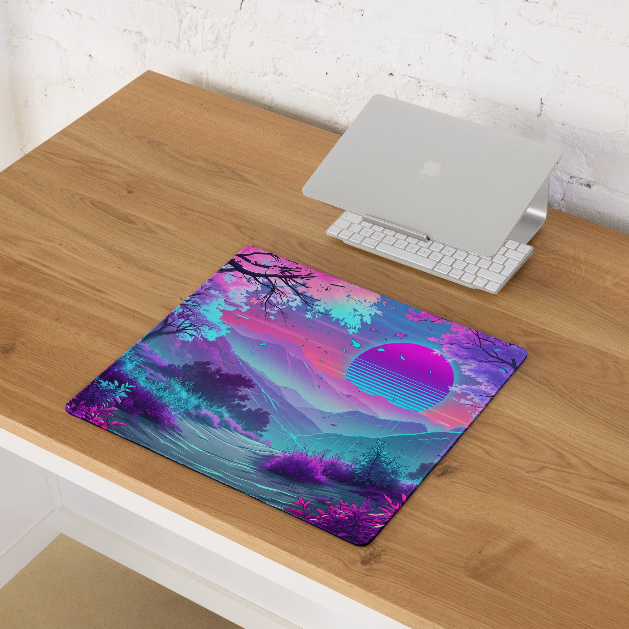 Vaporwave Neon Sunset Mouse Pad - Neon Pink Purple Blue For Gaming Desk - Dreamy Mood Vaporwave Decor Digital Art