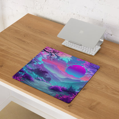 Vaporwave Neon Sunset Mouse Pad - Neon Pink Purple Blue For Gaming Desk - Dreamy Mood Vaporwave Decor Digital Art