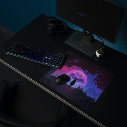 Neon Vaporwave Grid Desk Pad - Mouse Pad Neon Pink Purple Blue Desk Gaming Vaporwave Dreamy Synthwave Mood Cyberpunk