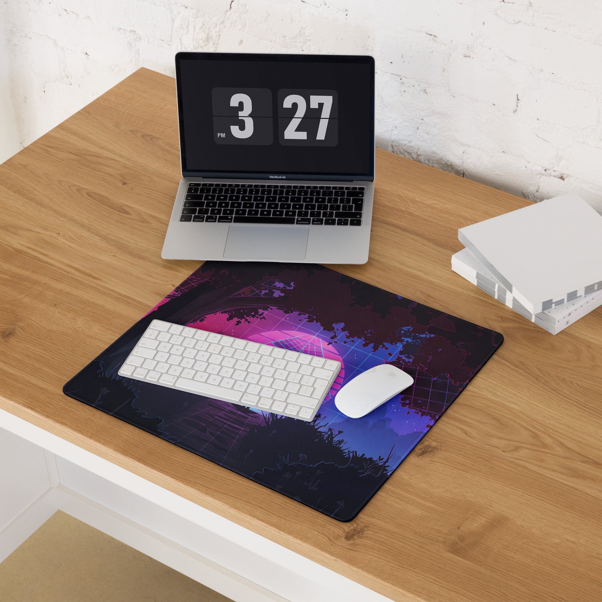 Neon Vaporwave Grid Desk Pad - Mouse Pad Neon Pink Purple Blue Desk Gaming Vaporwave Dreamy Synthwave Mood Cyberpunk