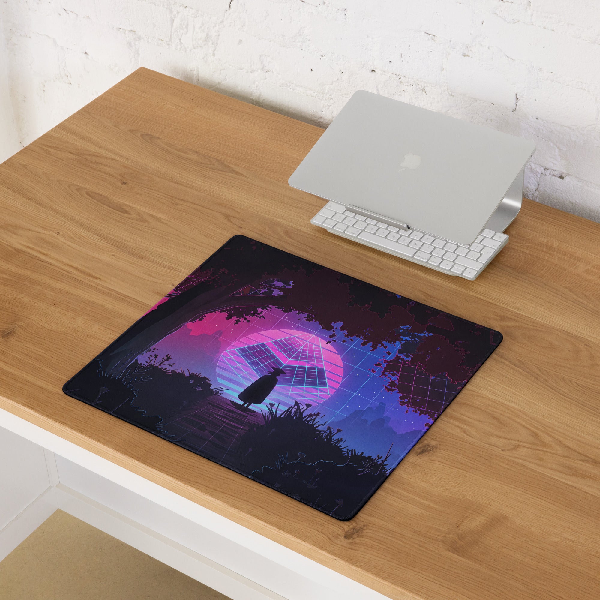 Neon Vaporwave Grid Desk Pad - Mouse Pad Neon Pink Purple Blue Desk Gaming Vaporwave Dreamy Synthwave Mood Cyberpunk