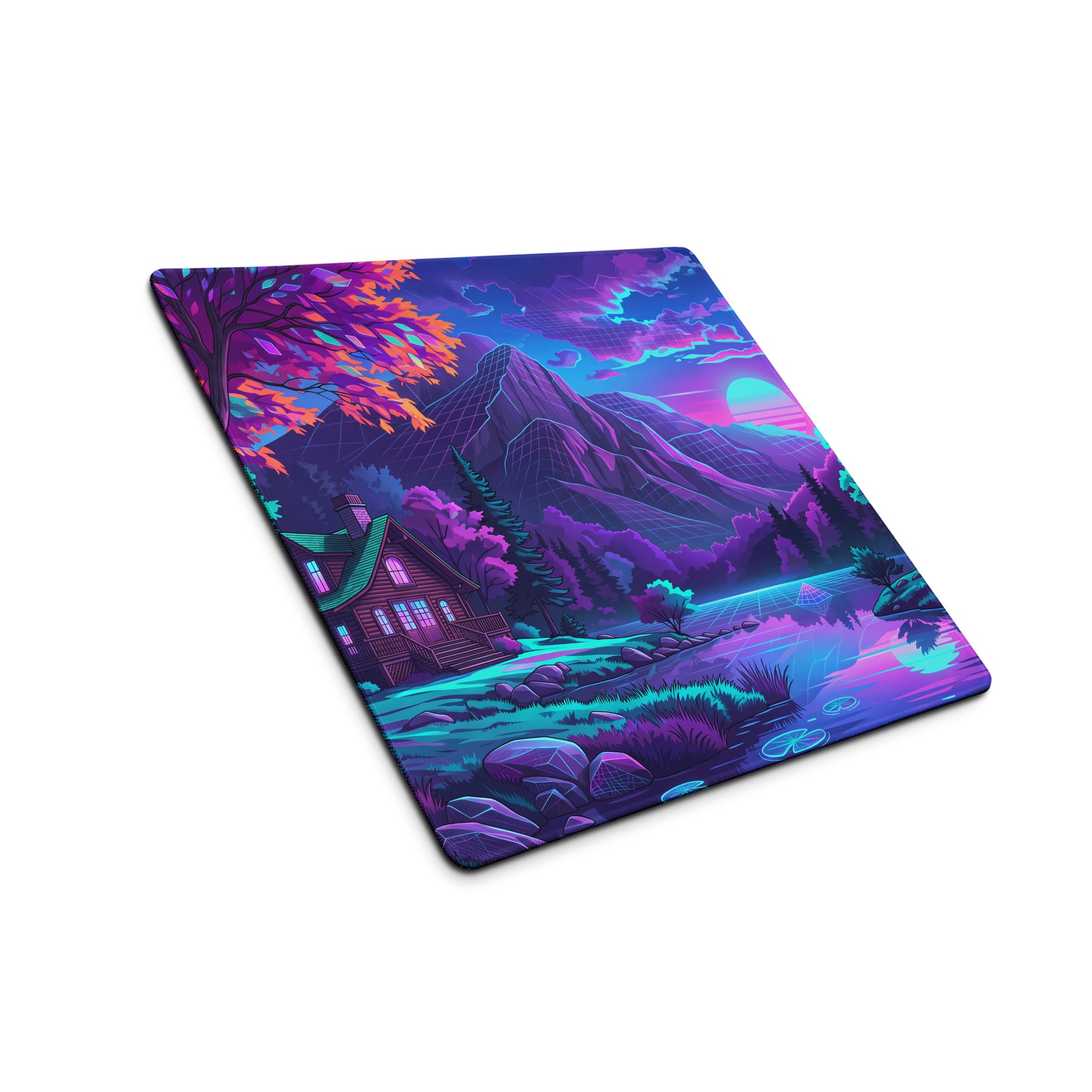 Vaporwave Neon Landscape Pad - Gaming Mouse Pad Pink Blue Desk Vaporwave Neon Mood Retro Futurism Desk Mat Digital