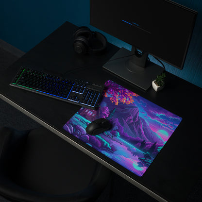 Vaporwave Neon Landscape Pad - Gaming Mouse Pad Pink Blue Desk Vaporwave Neon Mood Retro Futurism Desk Mat Digital
