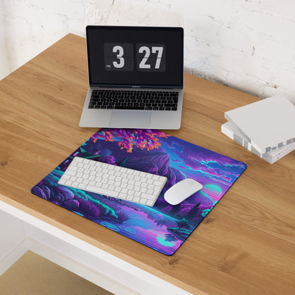 Vaporwave Neon Landscape Pad - Gaming Mouse Pad Pink Blue Desk Vaporwave Neon Mood Retro Futurism Desk Mat Digital