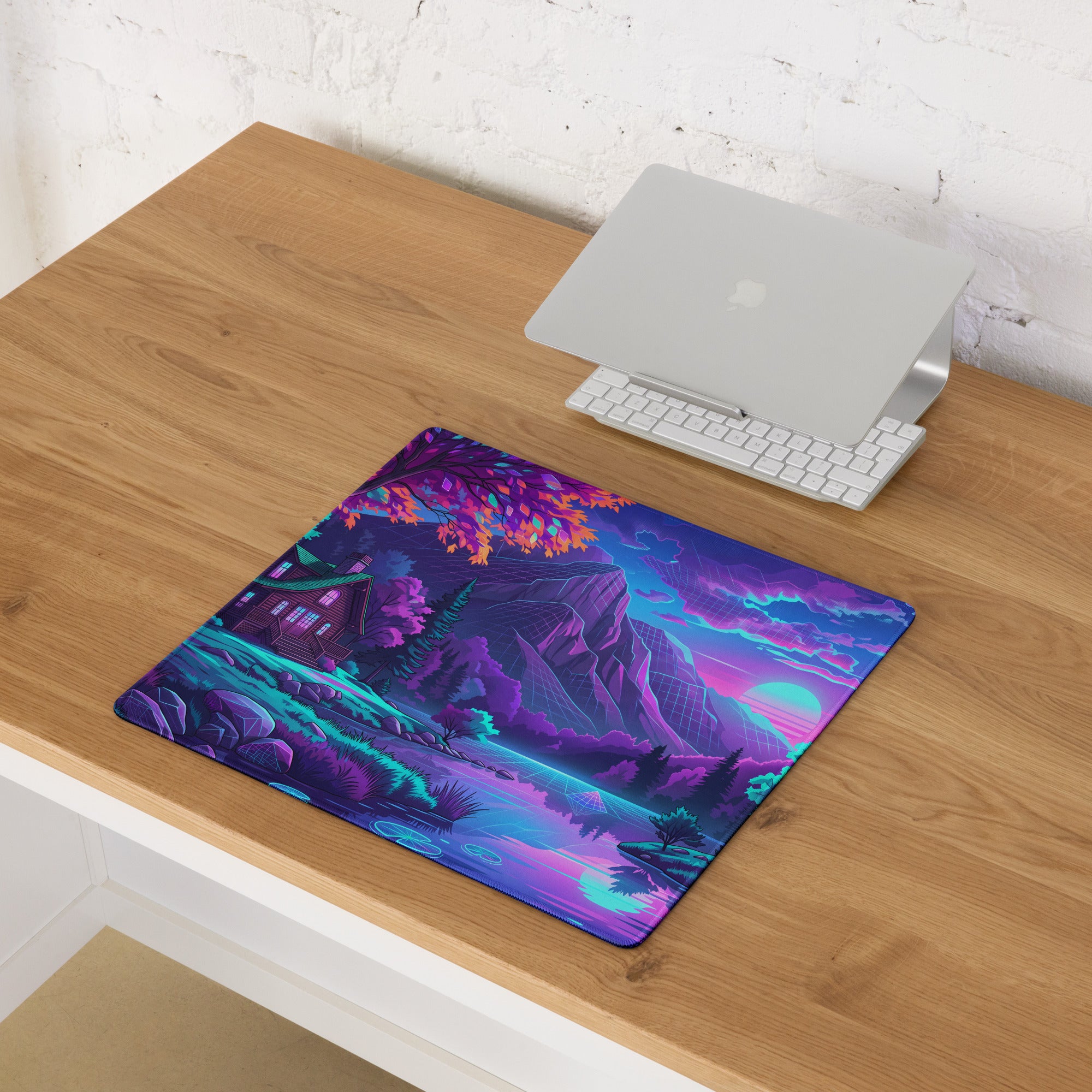 Vaporwave Neon Landscape Pad - Gaming Mouse Pad Pink Blue Desk Vaporwave Neon Mood Retro Futurism Desk Mat Digital