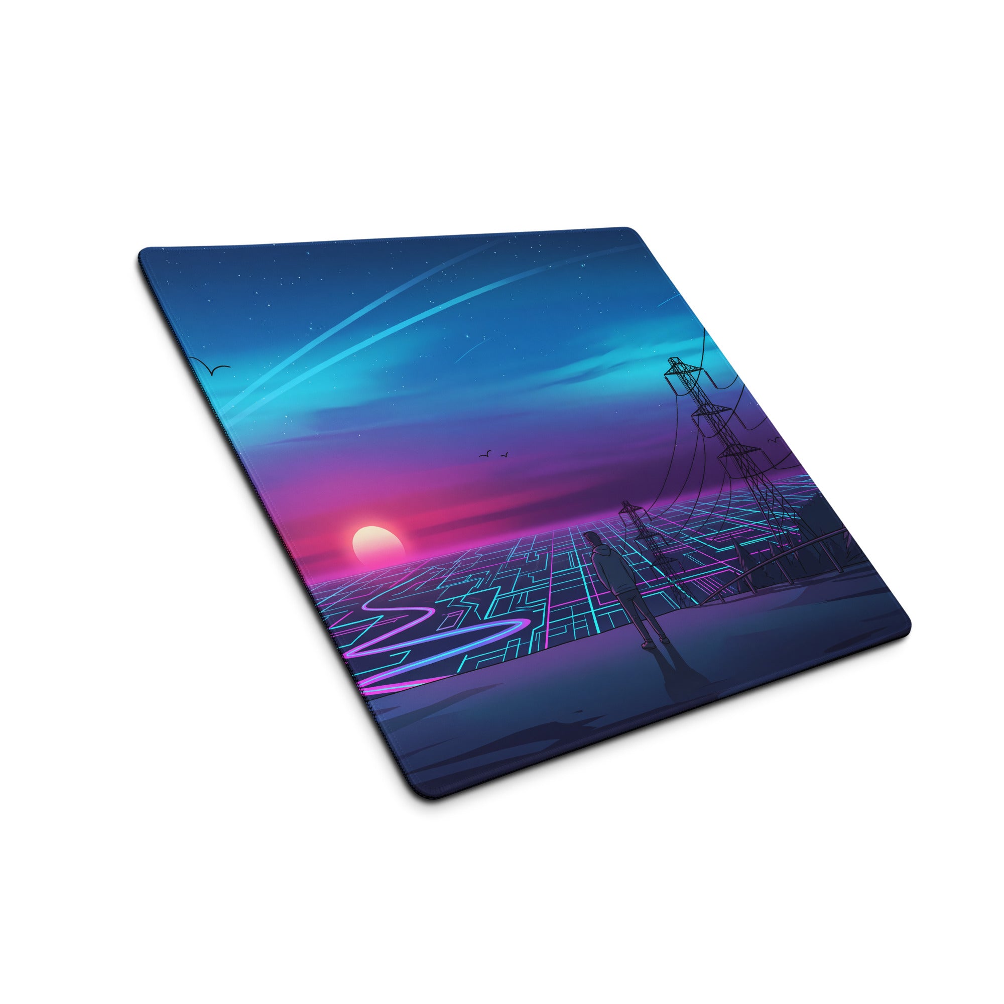 Neon Vaporwave Sunset Mouse Pad - Vaporwave Mouse Pad Blue Purple Desk Setup Retro Dreamy Cyberpunk Desk Mat Digital Art