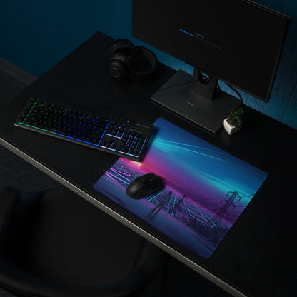 Neon Vaporwave Sunset Mouse Pad - Vaporwave Mouse Pad Blue Purple Desk Setup Retro Dreamy Cyberpunk Desk Mat Digital Art