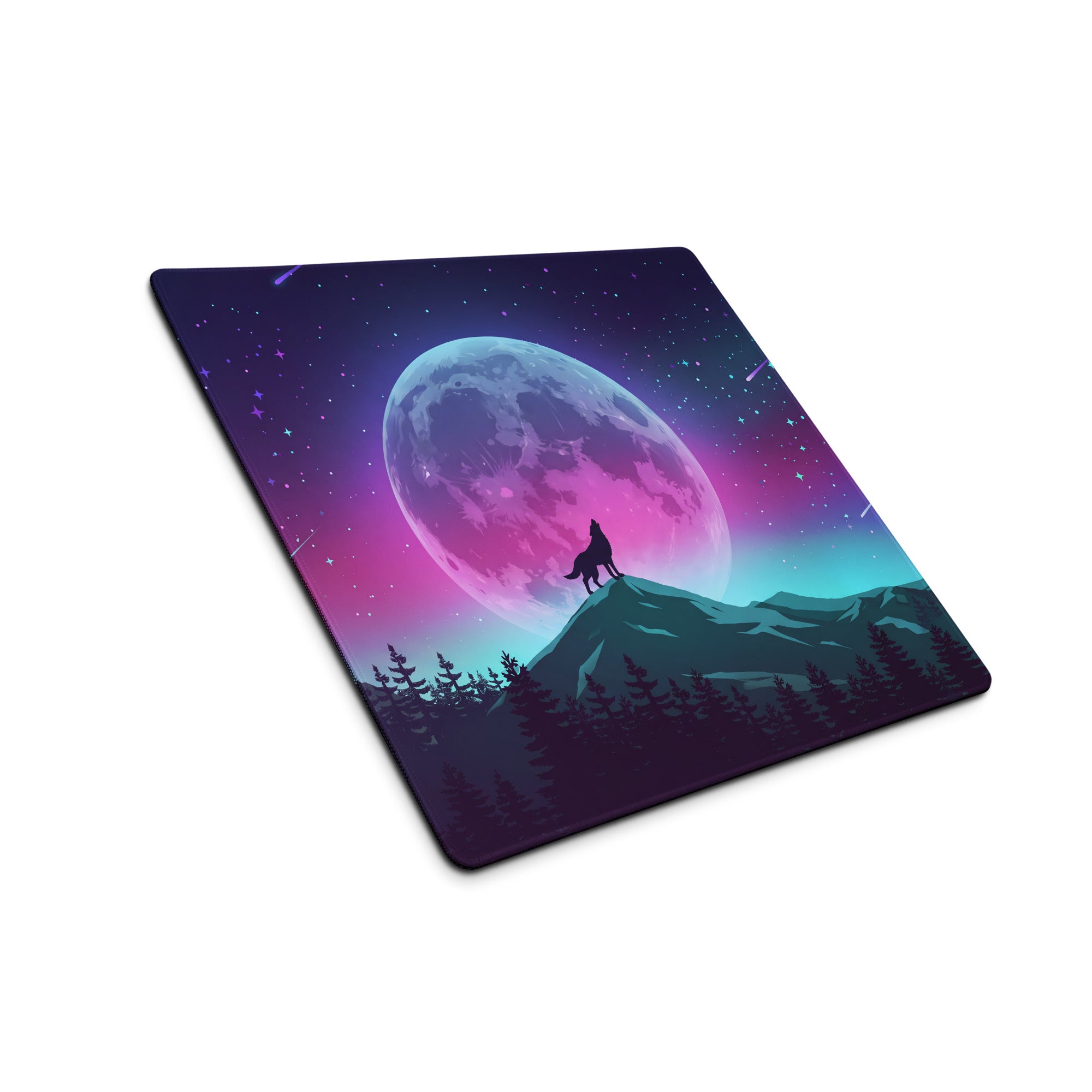 Vaporwave Moon Wolf Desk Pad - Moon Wolf Desk Pad Purple Pink Blue Gaming Mouse Pad Vaporwave Dreamy Mood Neon Futurism