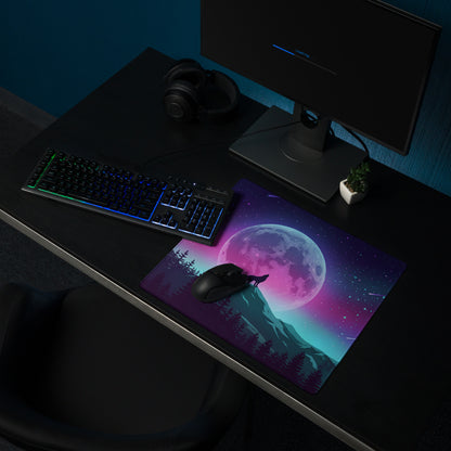 Vaporwave Moon Wolf Desk Pad - Moon Wolf Desk Pad Purple Pink Blue Gaming Mouse Pad Vaporwave Dreamy Mood Neon Futurism