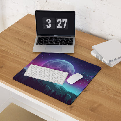 Vaporwave Moon Wolf Desk Pad - Moon Wolf Desk Pad Purple Pink Blue Gaming Mouse Pad Vaporwave Dreamy Mood Neon Futurism