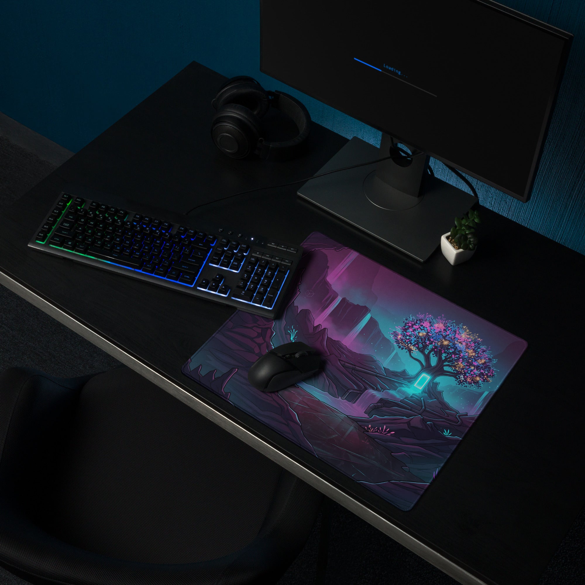 Vaporwave Neon Landscape Mouse Pad - Mouse Pad Purple Blue For Gaming Vaporwave Retro Mood Dreamy Neon Synthwave