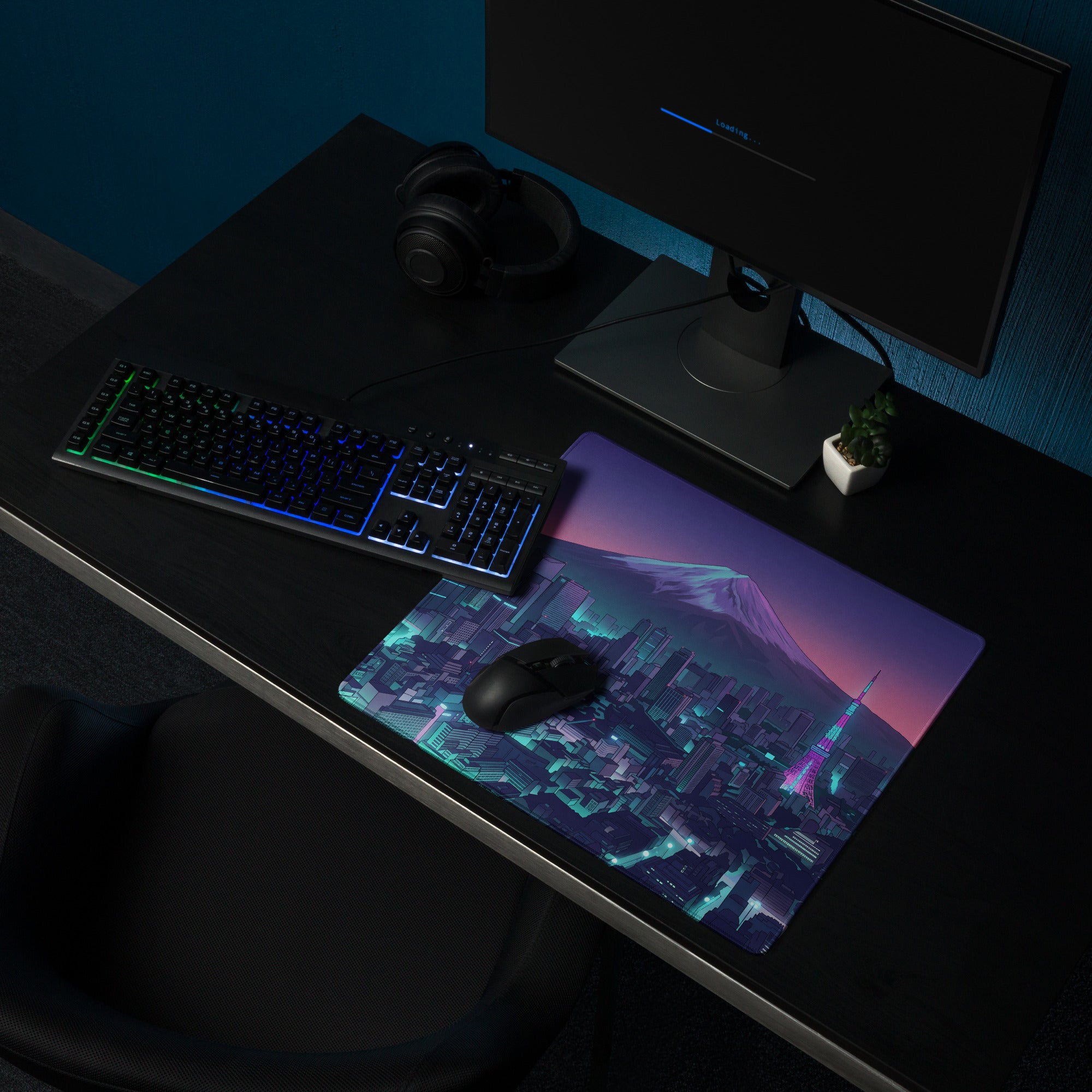 Neon Vaporwave City Mouse Pad - Mouse Pad Purple Pink Gradient Desktop Vaporwave Dreamy Nostalgia Neon Retro Desk Art