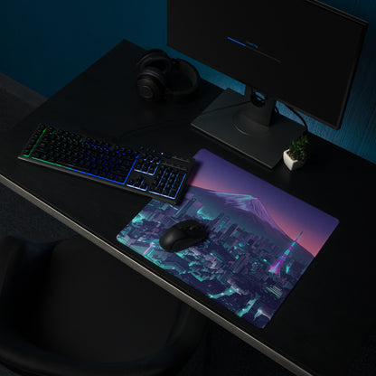 Neon Vaporwave City Mouse Pad - Mouse Pad Purple Pink Gradient Desktop Vaporwave Dreamy Nostalgia Neon Retro Desk Art
