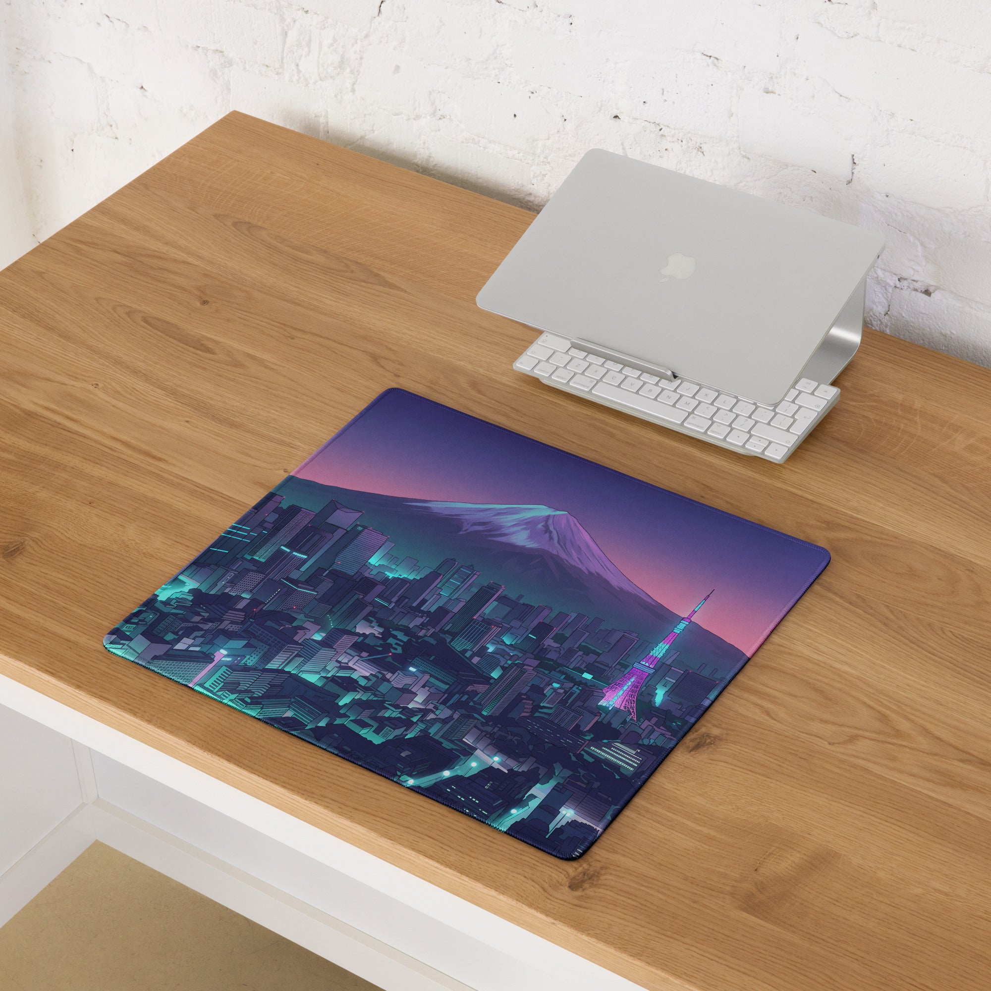 Neon Vaporwave City Mouse Pad - Mouse Pad Purple Pink Gradient Desktop Vaporwave Dreamy Nostalgia Neon Retro Desk Art