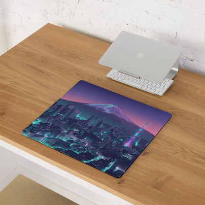 Neon Vaporwave City Mouse Pad - Mouse Pad Purple Pink Gradient Desktop Vaporwave Dreamy Nostalgia Neon Retro Desk Art