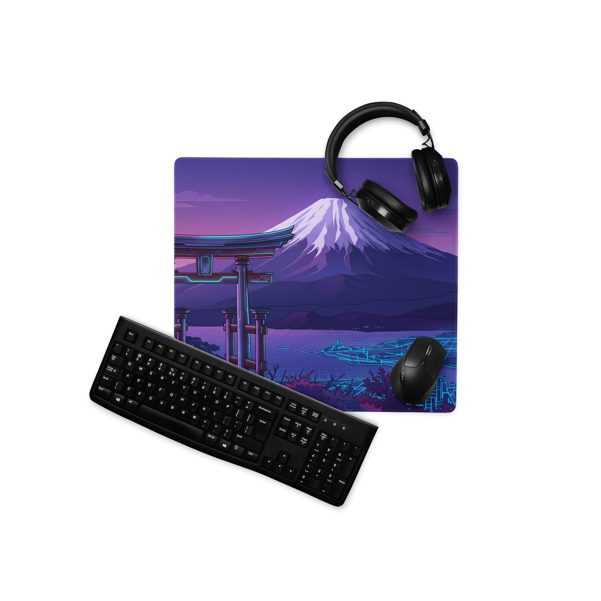 Vaporwave Mount Fuji Neon Mouse Pad - Mouse Pad Purple Pink Neon Vaporwave Dreamy Retro Synthwave Digital Art