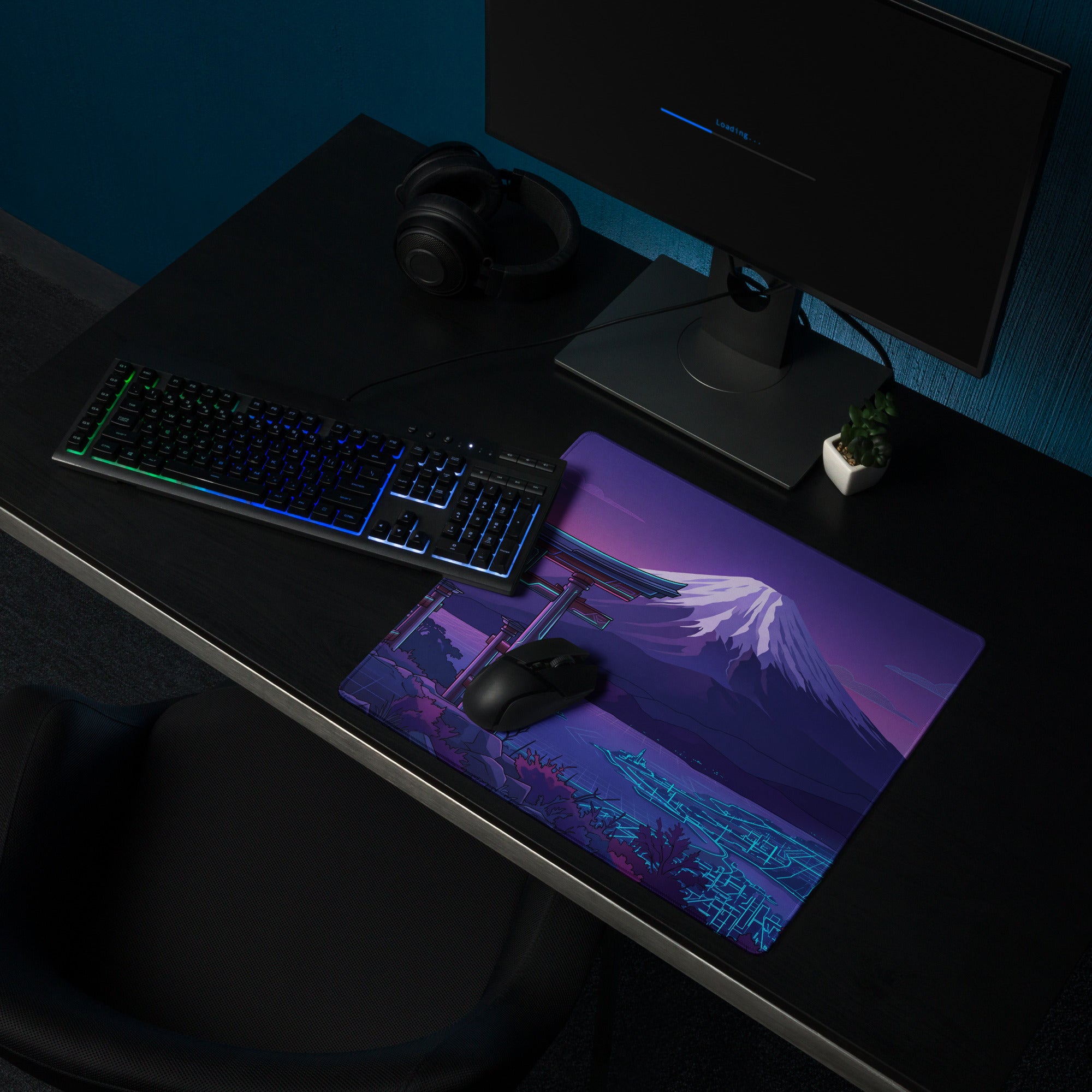 Vaporwave Mount Fuji Neon Mouse Pad - Mouse Pad Purple Pink Neon Vaporwave Dreamy Retro Synthwave Digital Art
