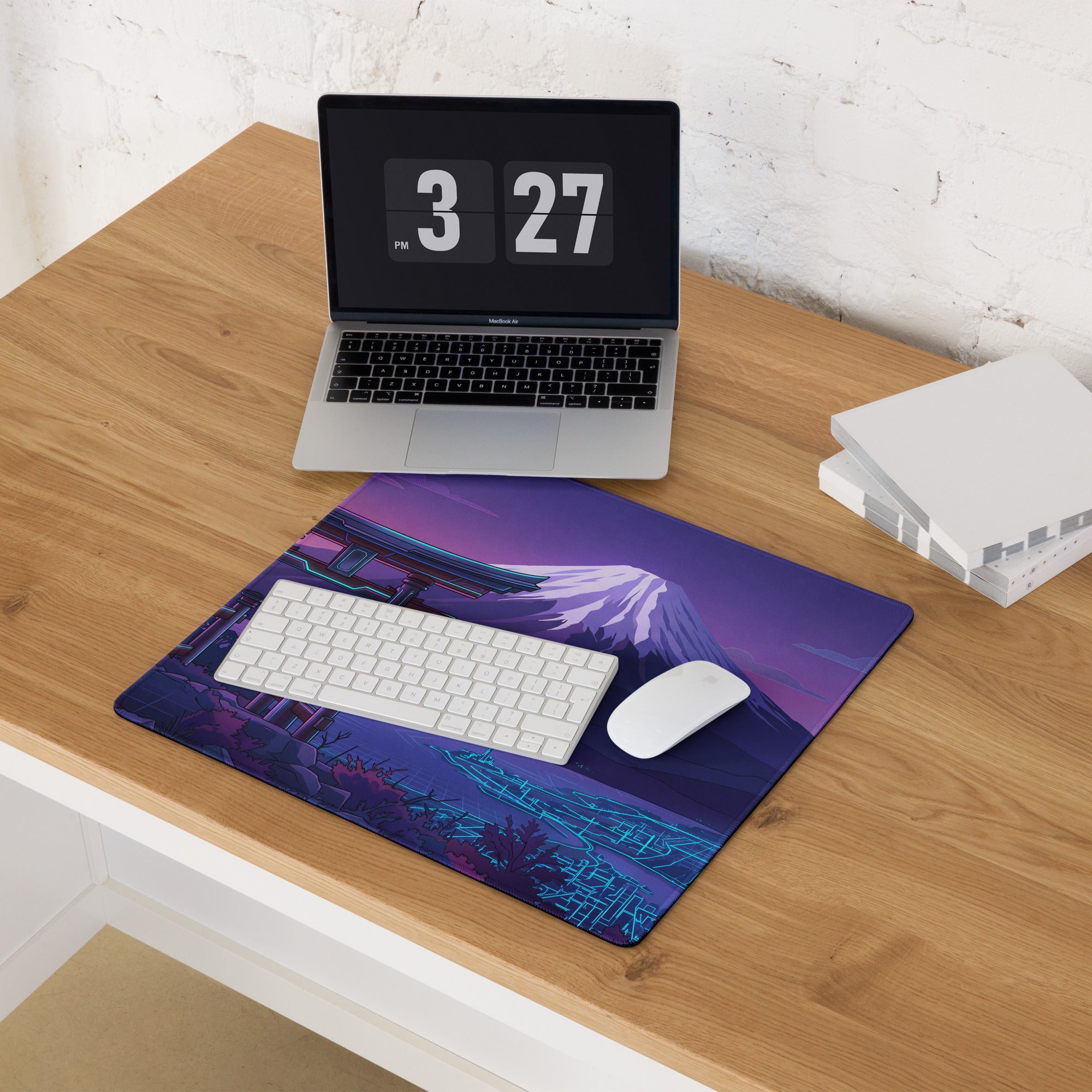 Vaporwave Mount Fuji Neon Mouse Pad - Mouse Pad Purple Pink Neon Vaporwave Dreamy Retro Synthwave Digital Art
