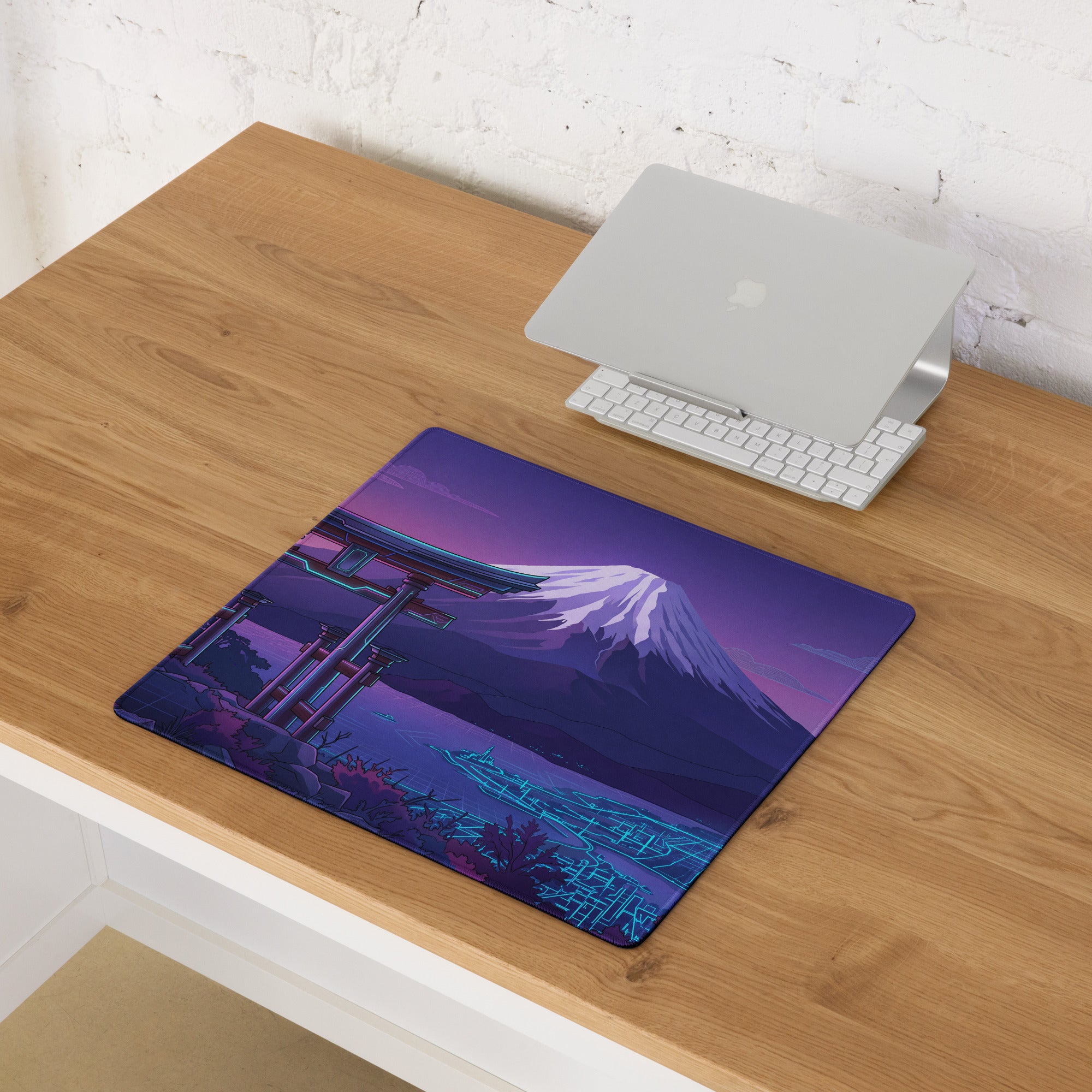 Vaporwave Mount Fuji Neon Mouse Pad - Mouse Pad Purple Pink Neon Vaporwave Dreamy Retro Synthwave Digital Art