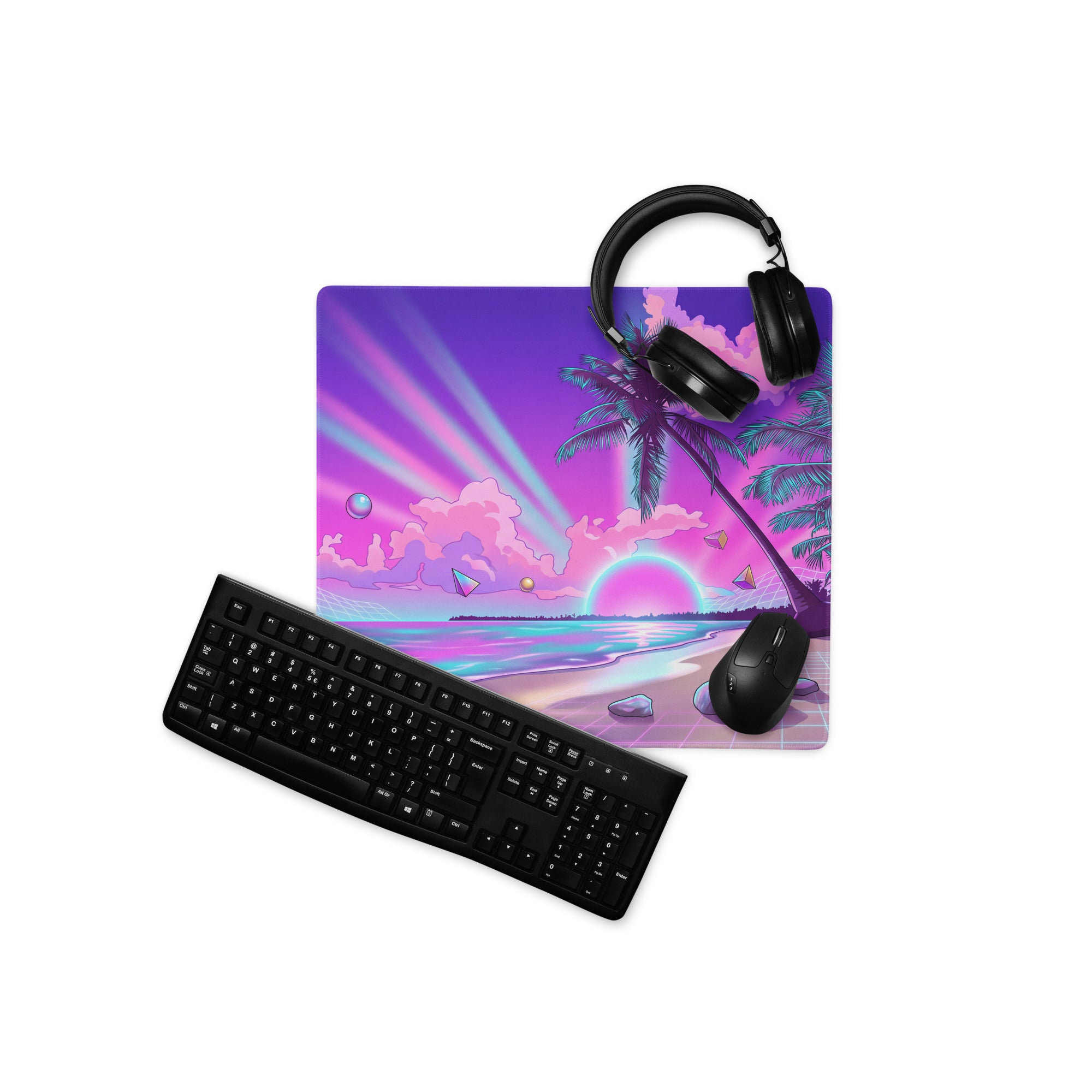 Vaporwave Palm Paradise Pad - Vaporwave Mouse Pad Purple Pink Neon Desk Retro Dreamy Mood Sunset Aesthetic