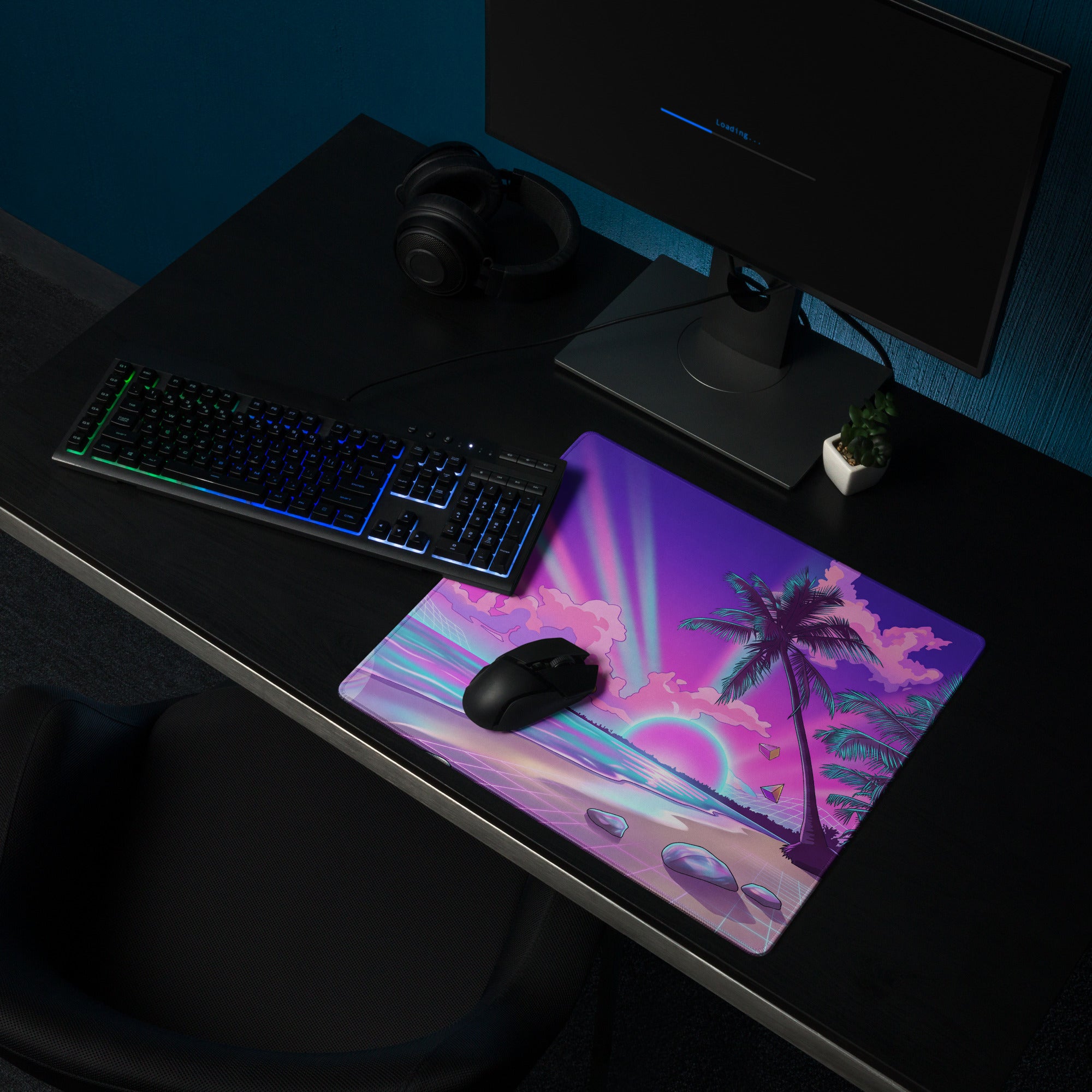 Vaporwave Palm Paradise Pad - Vaporwave Mouse Pad Purple Pink Neon Desk Retro Dreamy Mood Sunset Aesthetic