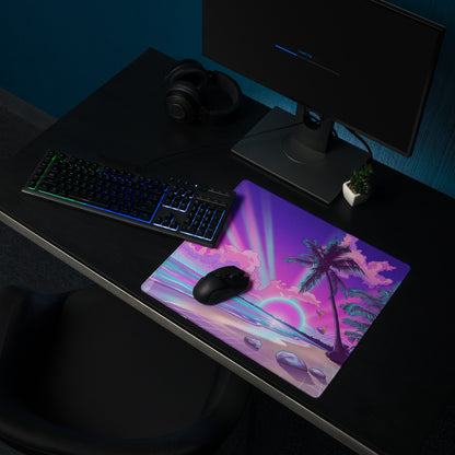Vaporwave Palm Paradise Pad - Vaporwave Mouse Pad Purple Pink Neon Desk Retro Dreamy Mood Sunset Aesthetic
