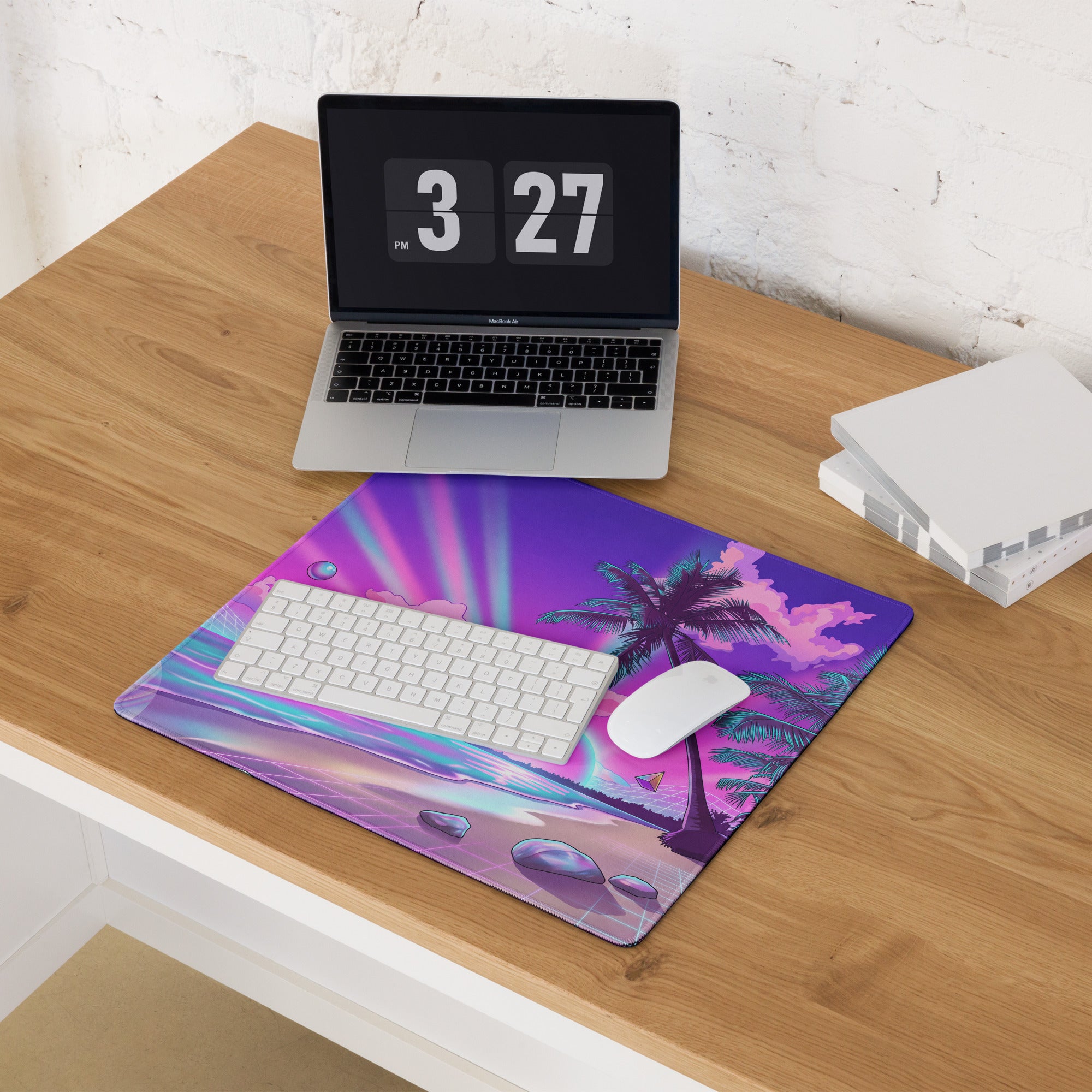Vaporwave Palm Paradise Pad - Vaporwave Mouse Pad Purple Pink Neon Desk Retro Dreamy Mood Sunset Aesthetic