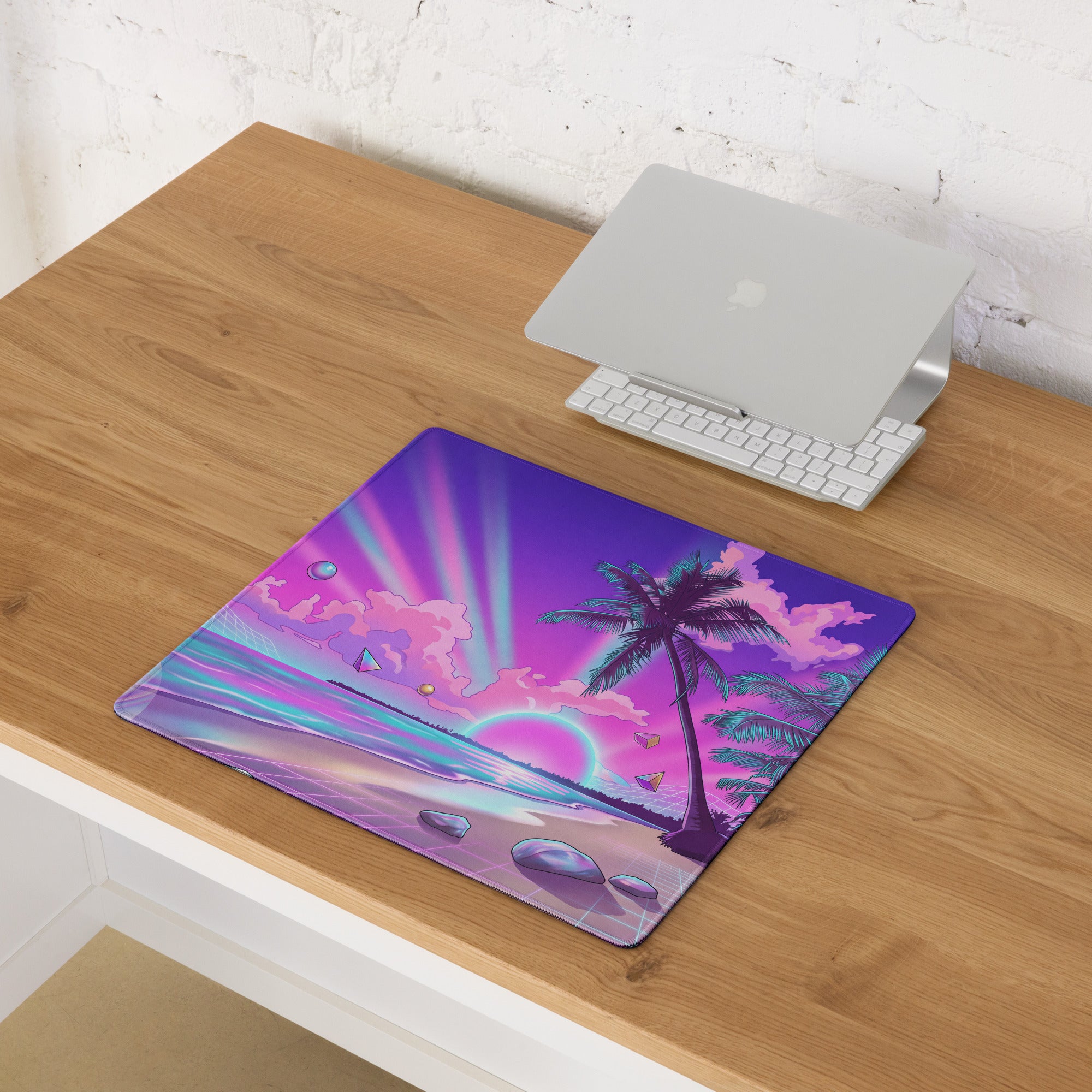 Vaporwave Palm Paradise Pad - Vaporwave Mouse Pad Purple Pink Neon Desk Retro Dreamy Mood Sunset Aesthetic