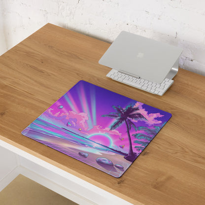 Vaporwave Palm Paradise Pad - Vaporwave Mouse Pad Purple Pink Neon Desk Retro Dreamy Mood Sunset Aesthetic