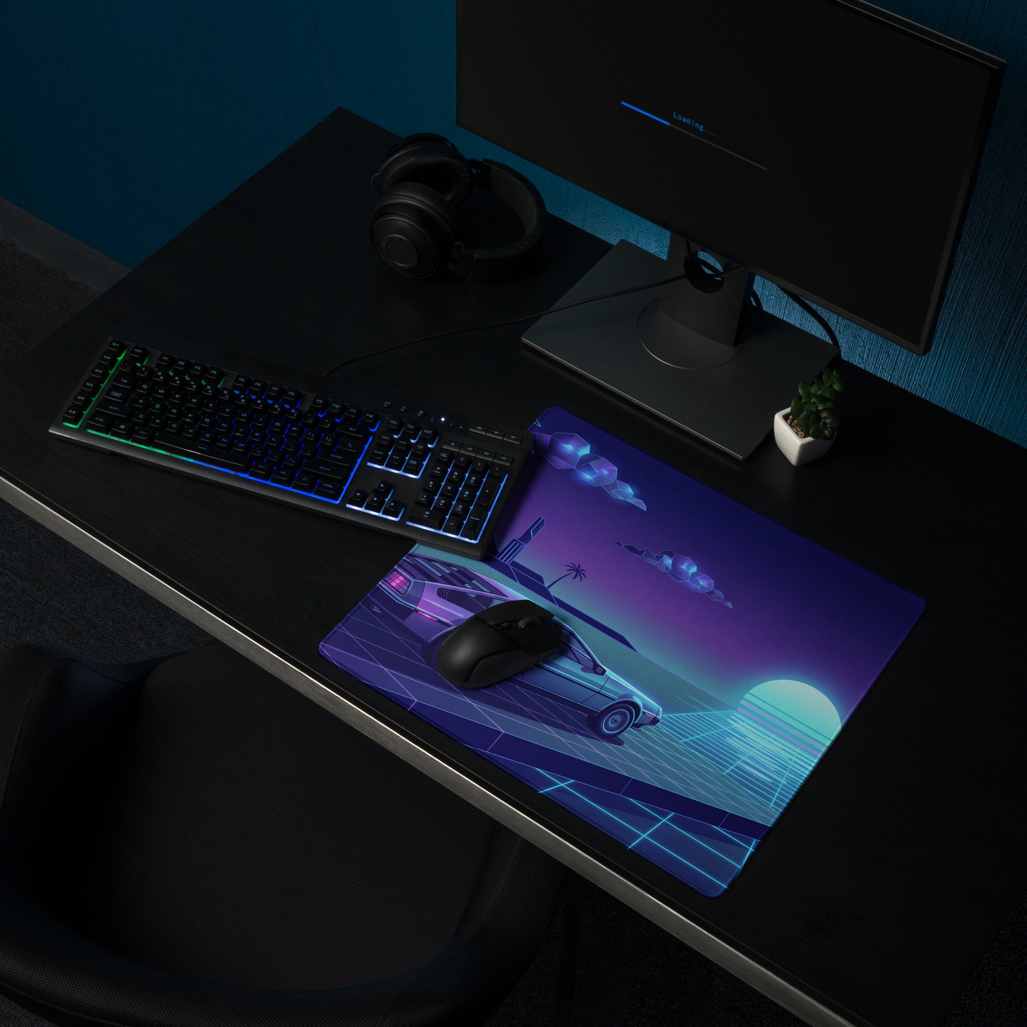 Vaporwave Neon City Mouse Pad - Mouse Pad Blue Purple Neon Desk Vaporwave Cyberpunk Synthwave Retro Futurism Digital Art