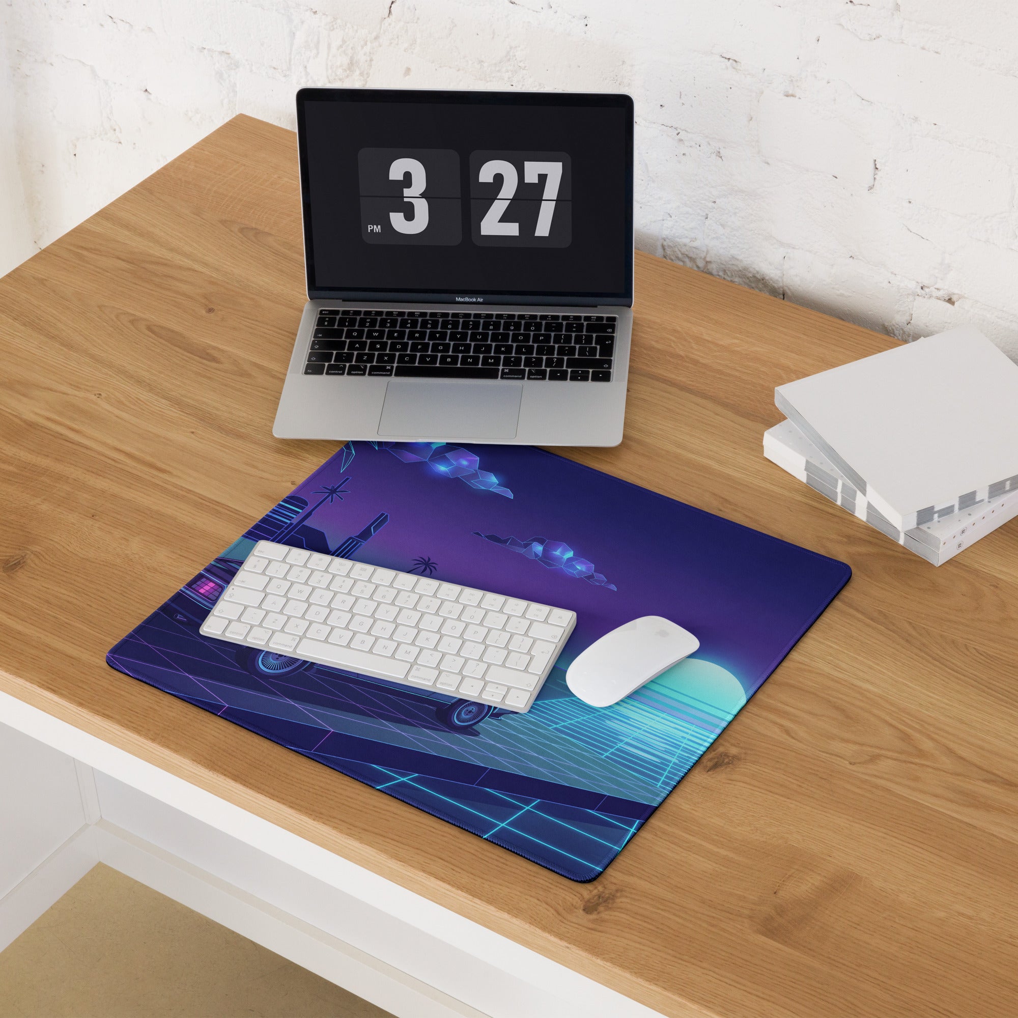 Vaporwave Neon City Mouse Pad - Mouse Pad Blue Purple Neon Desk Vaporwave Cyberpunk Synthwave Retro Futurism Digital Art