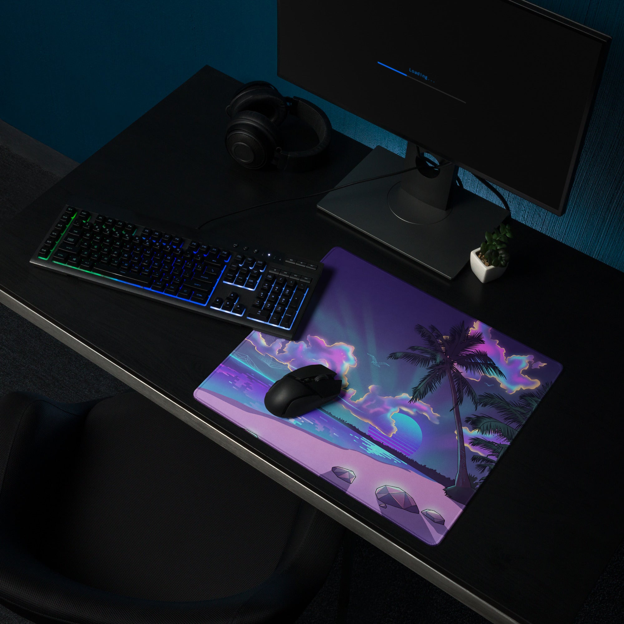 Purple Pink Neon Vaporwave Palm Pad - Gaming Mouse Pad Purple Pink Neon Desk Vaporwave Mood Retro Futuristic
