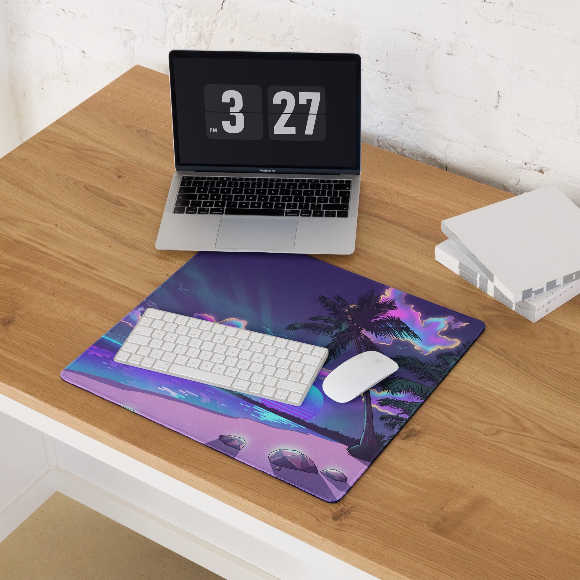 Purple Pink Neon Vaporwave Palm Pad - Gaming Mouse Pad Purple Pink Neon Desk Vaporwave Mood Retro Futuristic