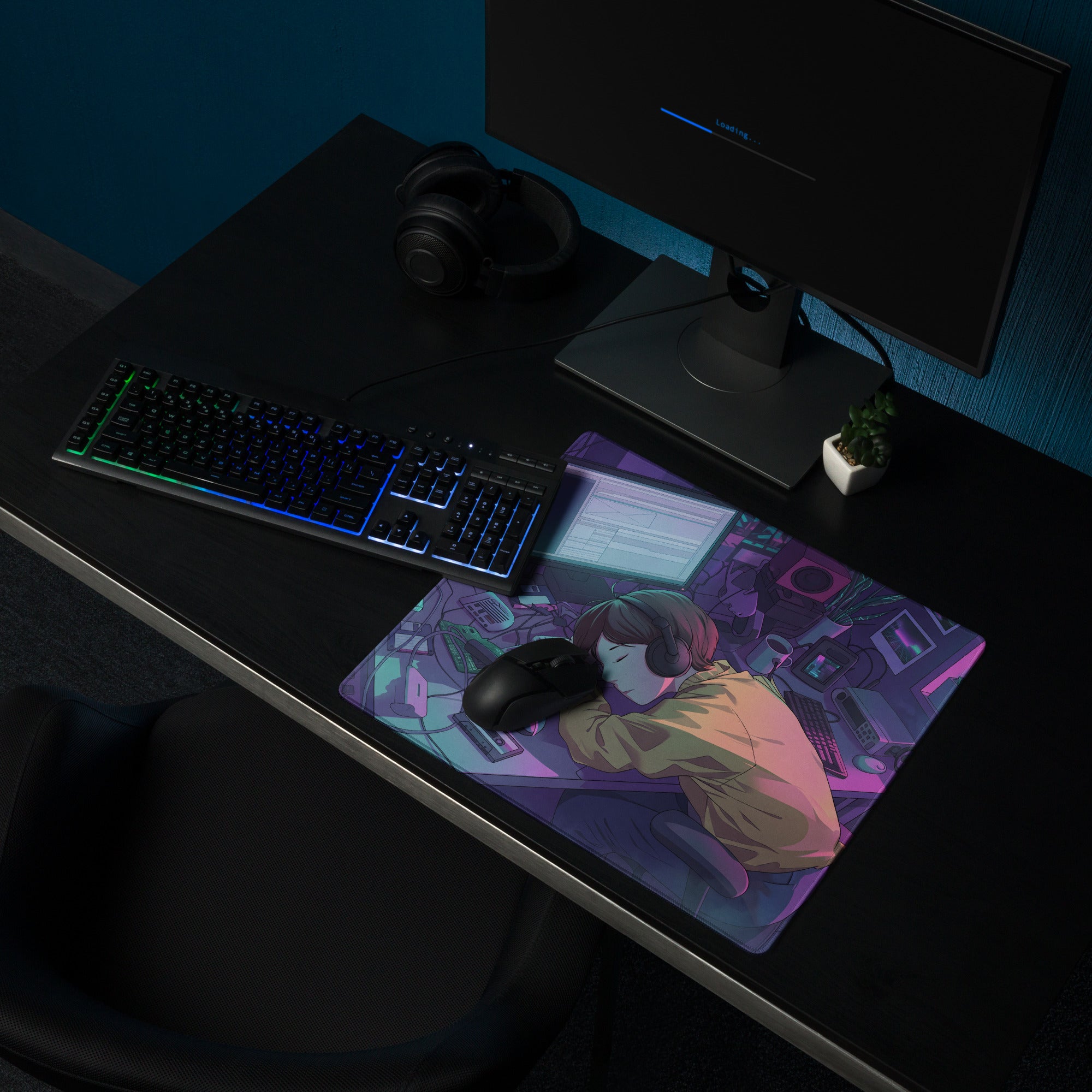 Vaporwave Neon Desk Pad - Mouse Pad Neon Purple Pink Blue Gradient For Gaming Setup Vaporwave Nostalgic Mood Retro Desk Decor Desk Mat For Gamers Digital Artwork