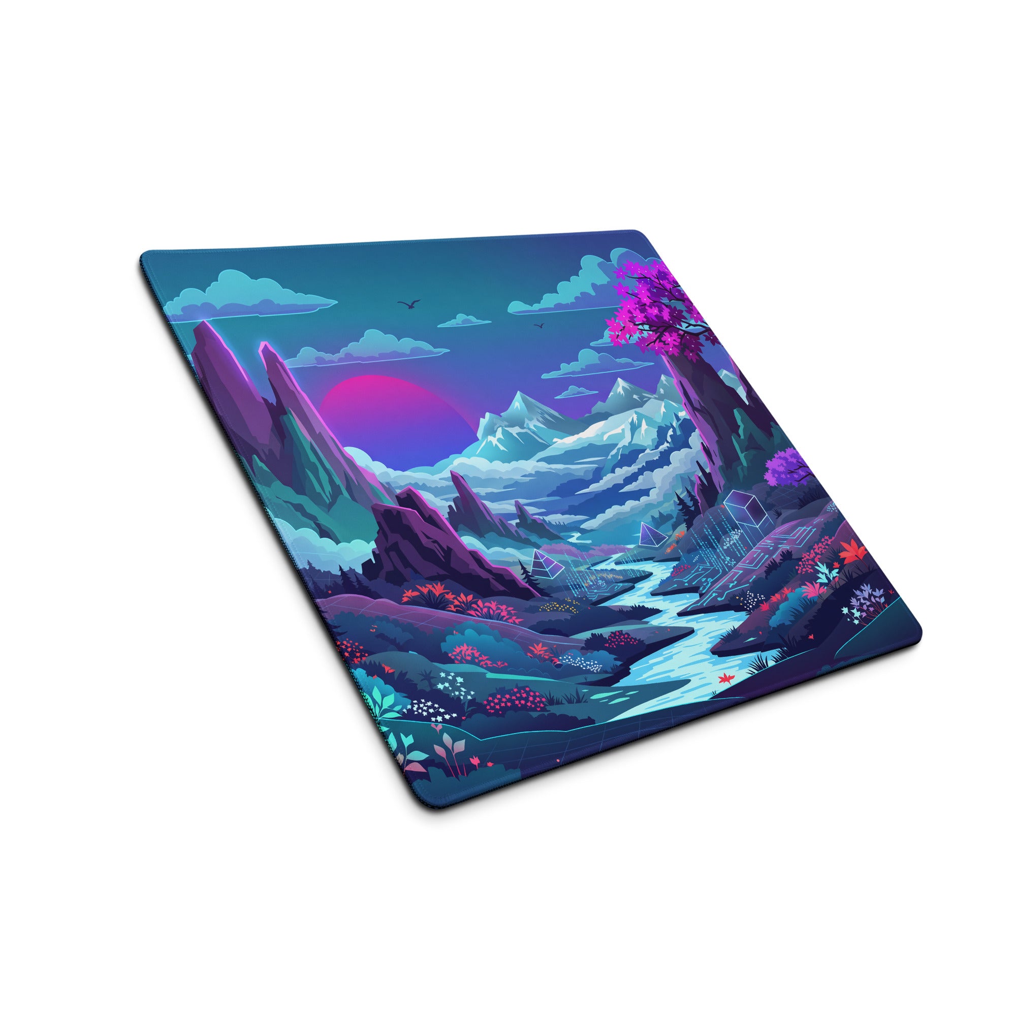 Neon Vaporwave Landscape Mouse Pad - Landscape Desk Neon Purple Pink Blue Vaporwave Dreamy Mood Futuristic Gaming Theme