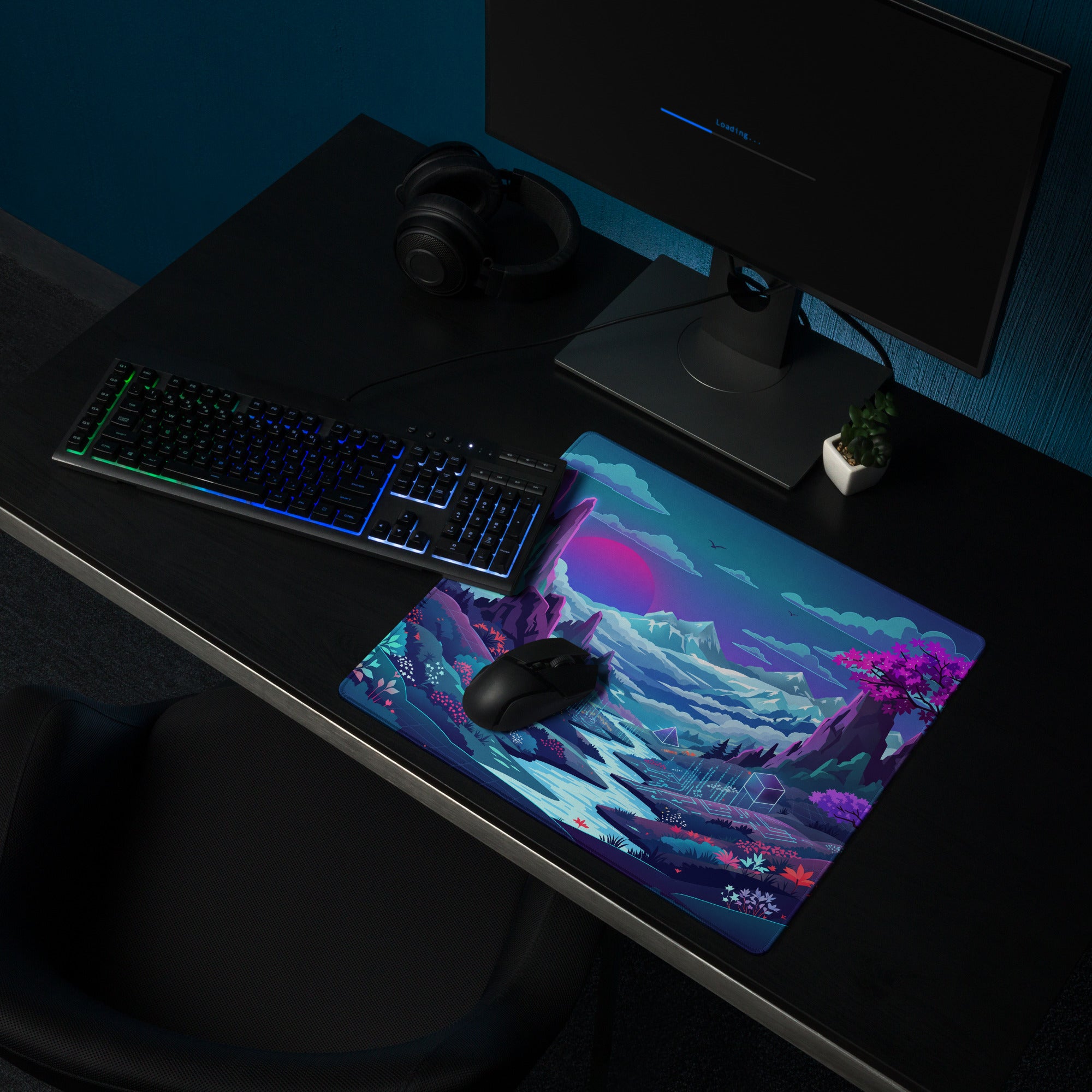 Neon Vaporwave Landscape Mouse Pad - Landscape Desk Neon Purple Pink Blue Vaporwave Dreamy Mood Futuristic Gaming Theme