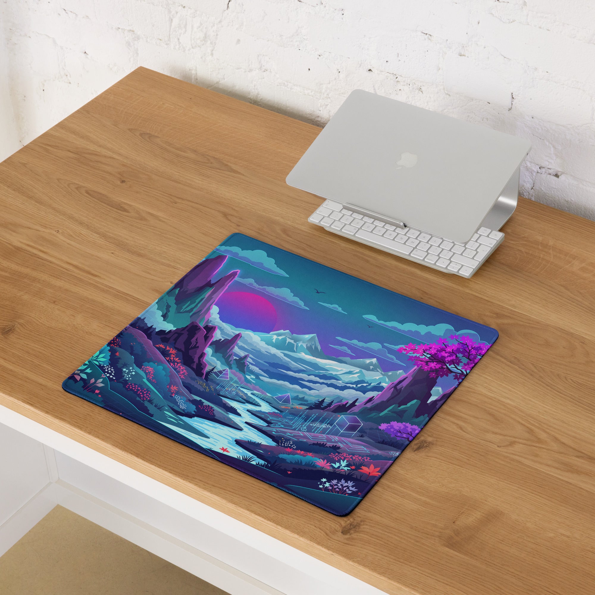 Neon Vaporwave Landscape Mouse Pad - Landscape Desk Neon Purple Pink Blue Vaporwave Dreamy Mood Futuristic Gaming Theme